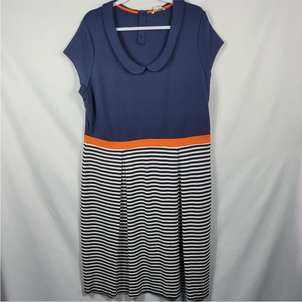 Boden Lila Dress Women's Size 18L Navy Blue, White & Orange Cap Sleeves